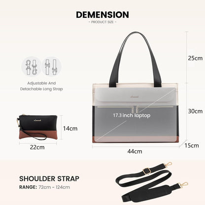 LOVEVOOK Laptop Handtasche Damen 17,3 Zoll Schwarz PU Leder