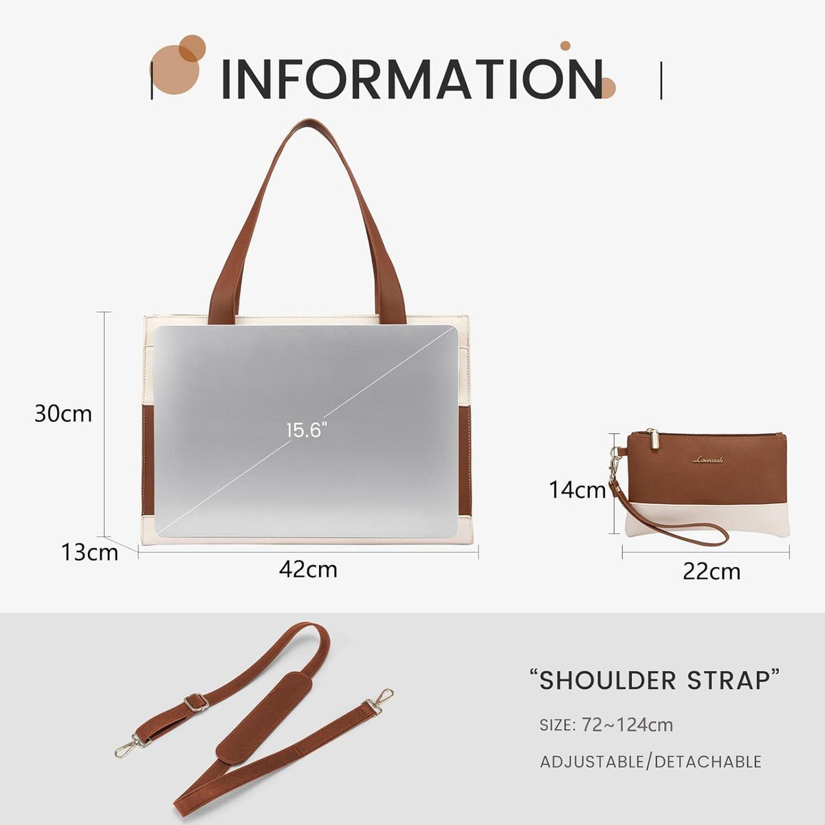 Damen Laptop Handtasche 15,6 Zoll PU Leder Crossbody Tote Braun