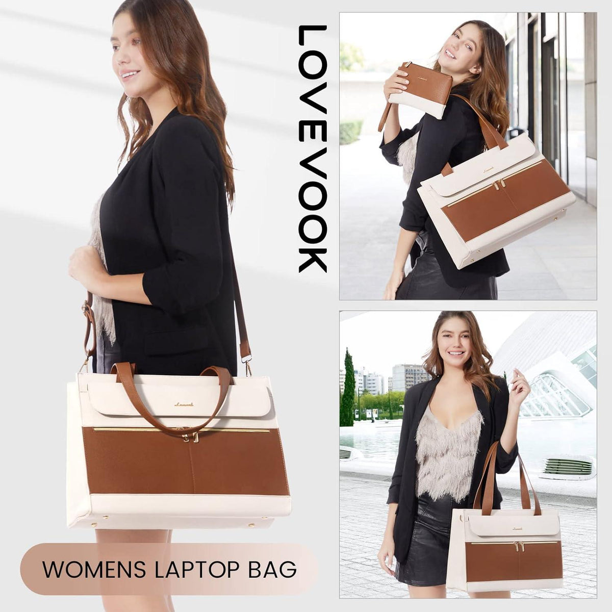 15,6 Zoll Laptop Handtasche Damen PU Leder Elegant Braun