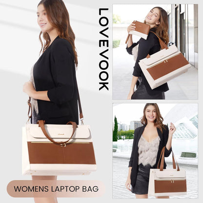 15,6 Zoll Laptop Handtasche Damen PU Leder Elegant Braun