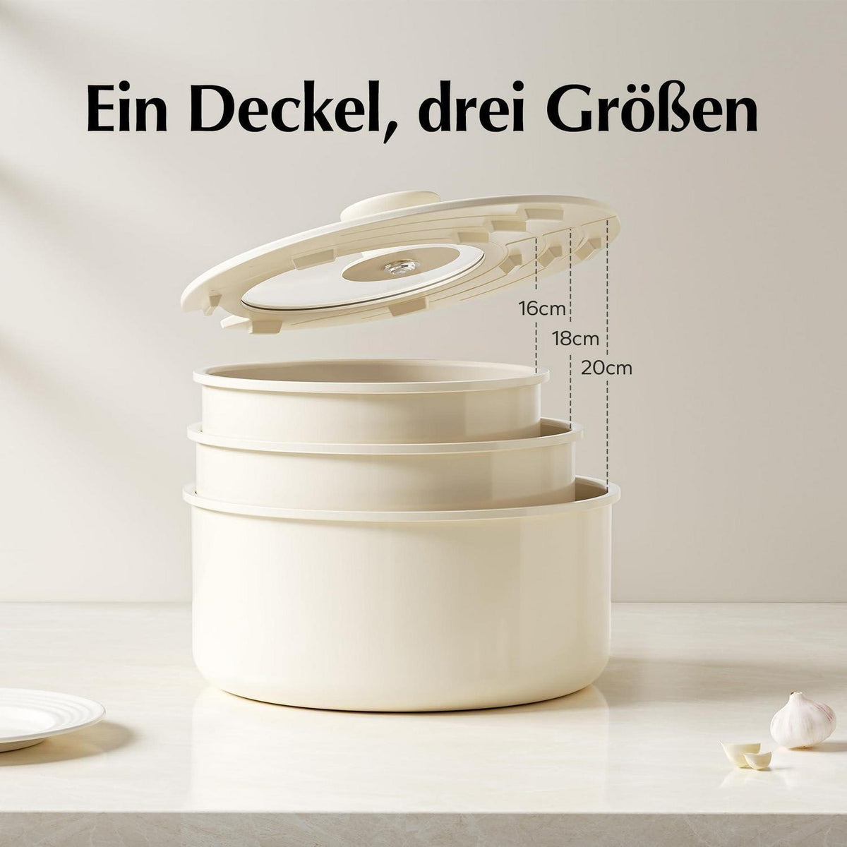 Topfset Keramik Antihaft 16/18/20cm mit Abnehmbaren Griffen