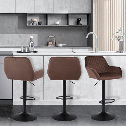 Barhocker Set 3er – Höhenverstellbar, Samt, Braun
