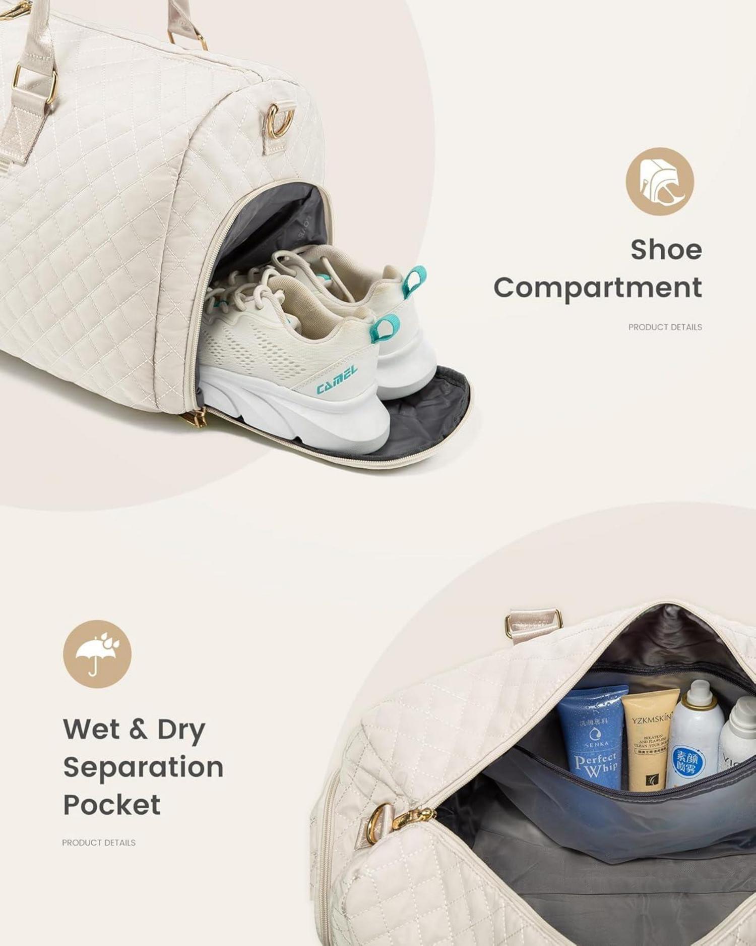 45L Reisetasche Damen wasserdicht mit Schuhfach Beige