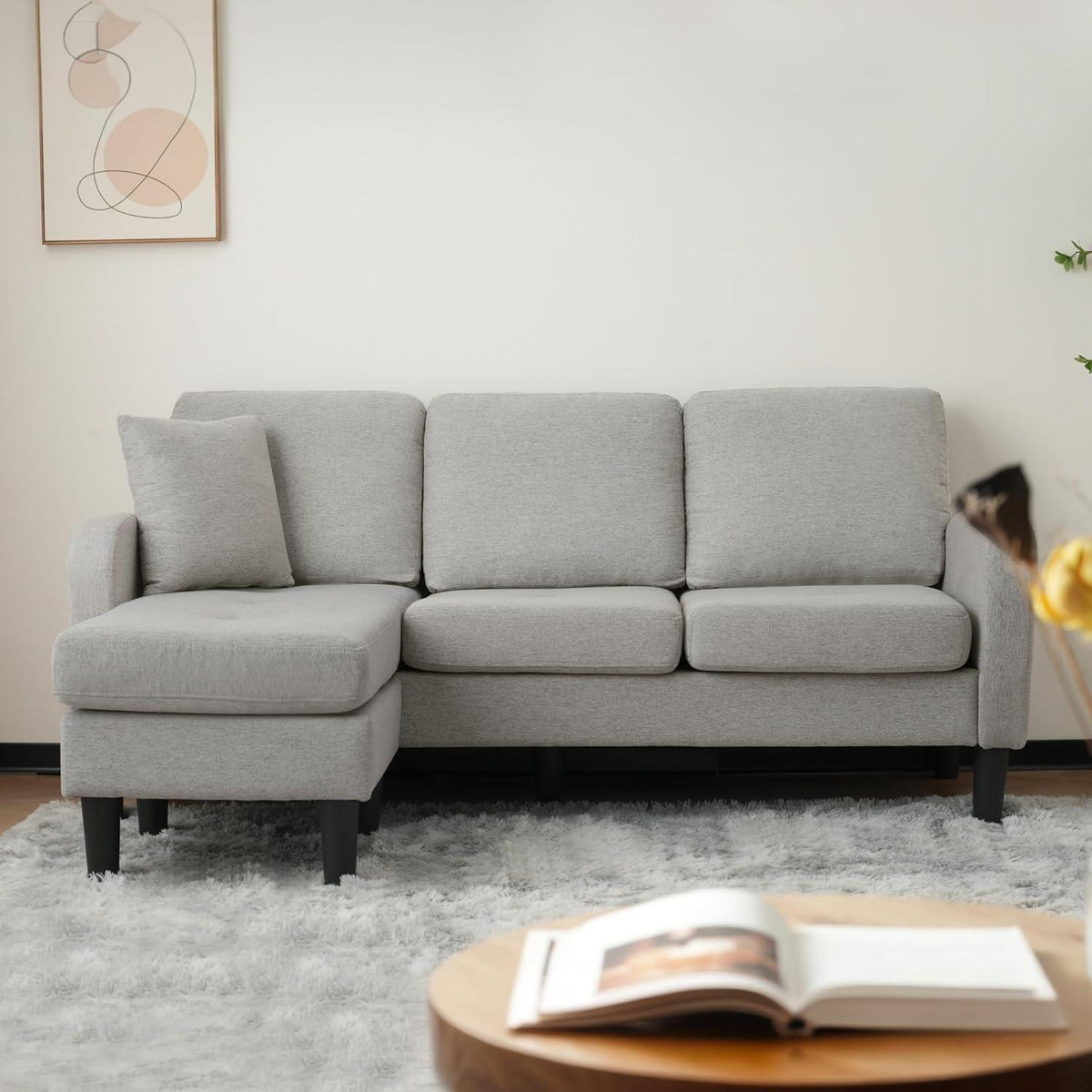L-förmiges Ecksofa Grau – 3-Sitzer Sofa für Wohnzimmer