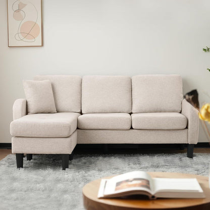 L-förmiges Ecksofa 3-Sitzer, Beige, Baumwolle & Leinen