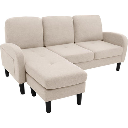 L-förmiges Ecksofa 3-Sitzer, Beige, Baumwolle & Leinen