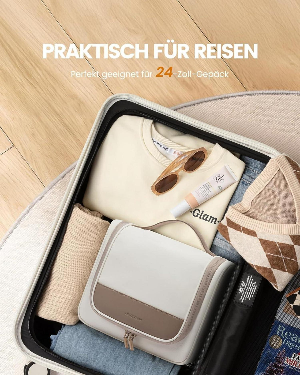 Kulturtasche zum Aufhängen Damen Wasserdicht Groß mit Haken Washbag Beauty Case