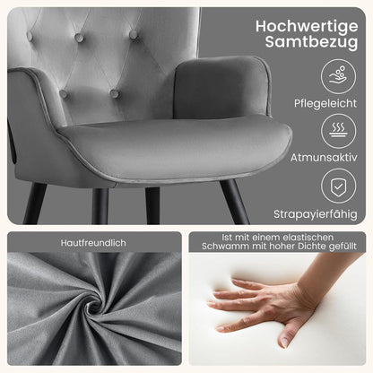 Ohrensessel 2er Set Grau – Samt Lesesessel mit hoher Rückenlehne