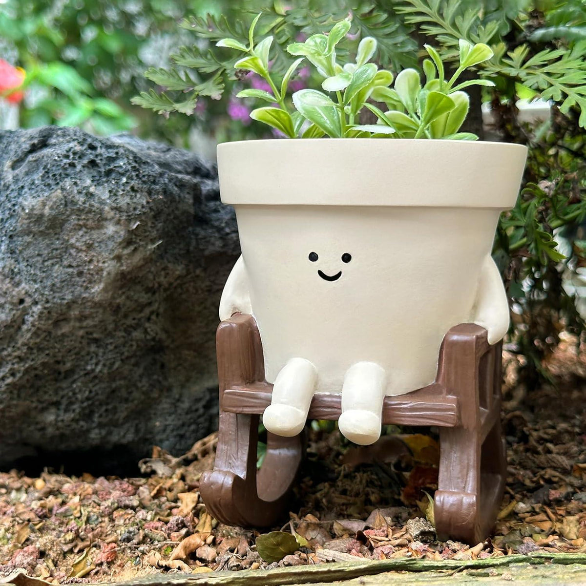 Niedlicher Smiley Blumentopf aus Harz für drinnen und draußen