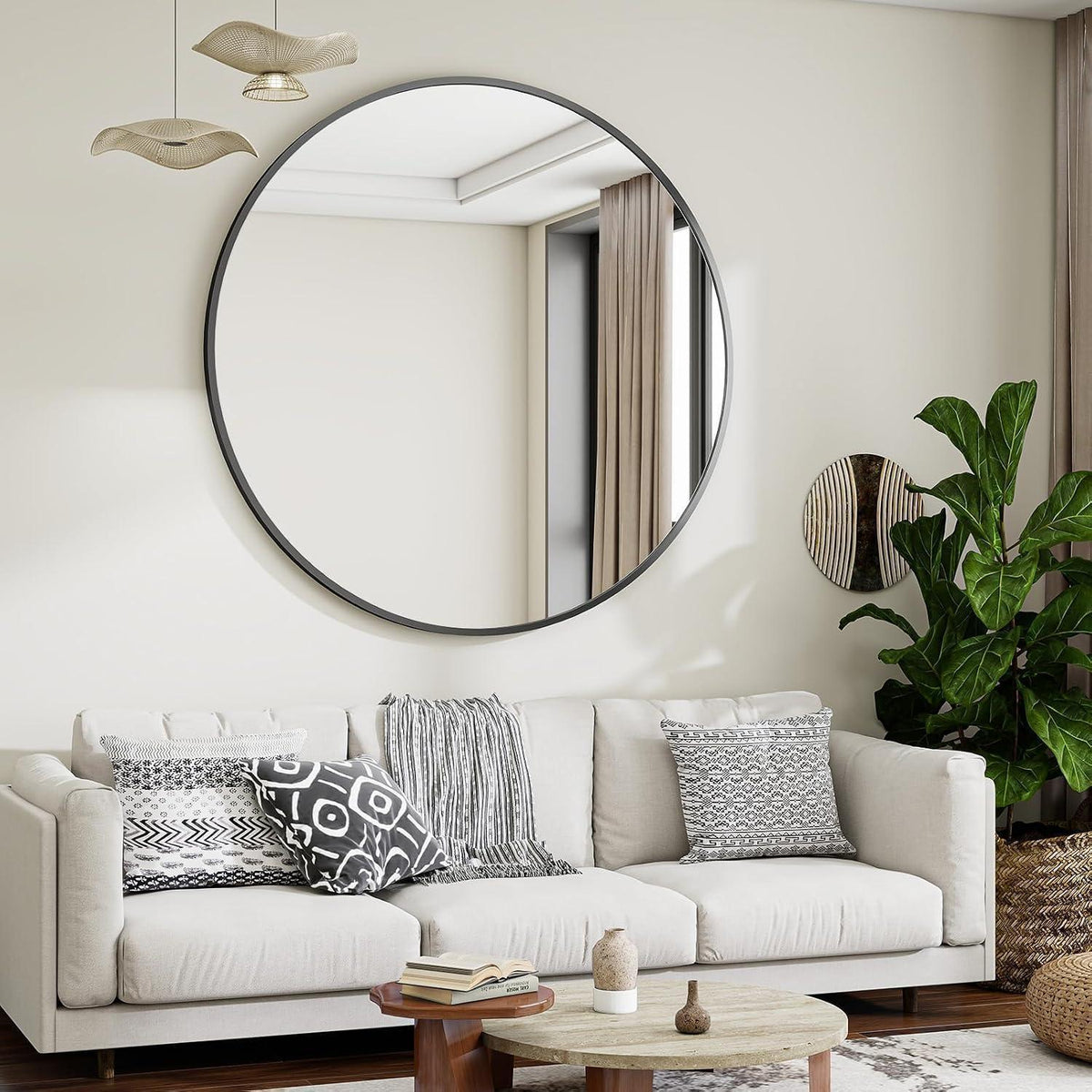 Runder Wandspiegel 106cm, Schwarz – Modern & Elegant