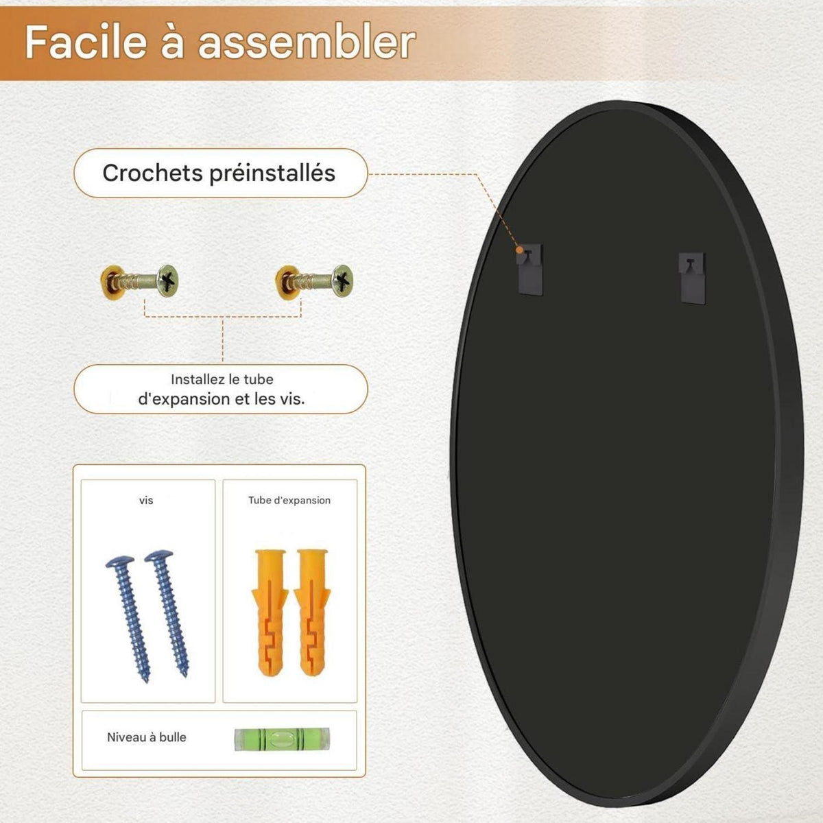 Runder Wandspiegel 106cm, Schwarz – Modern & Elegant