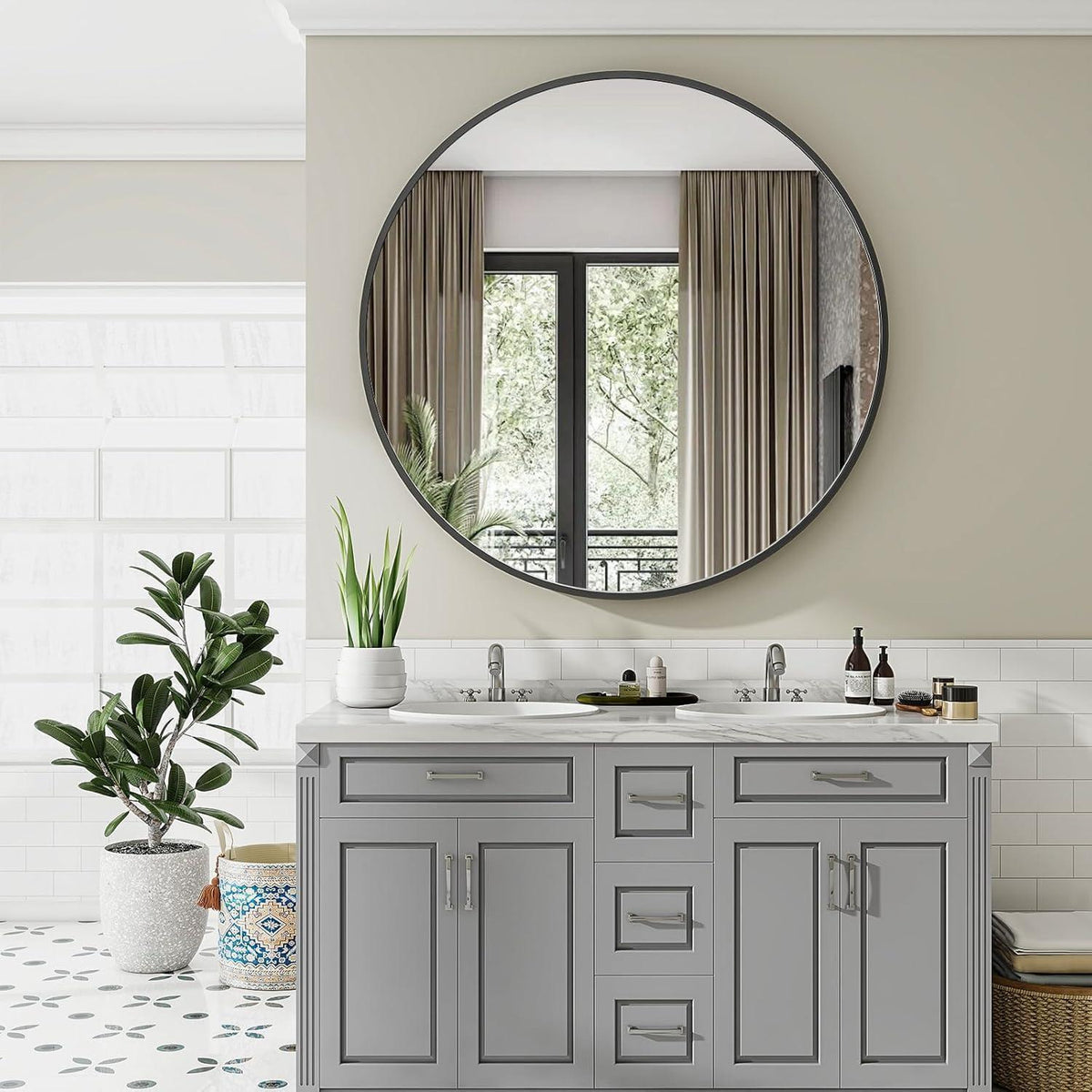 Runder Wandspiegel 106cm, Schwarz – Modern & Elegant