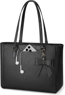 Große Schwarze Handtasche Wasserdichtes Leder Schmetterlingsschleife