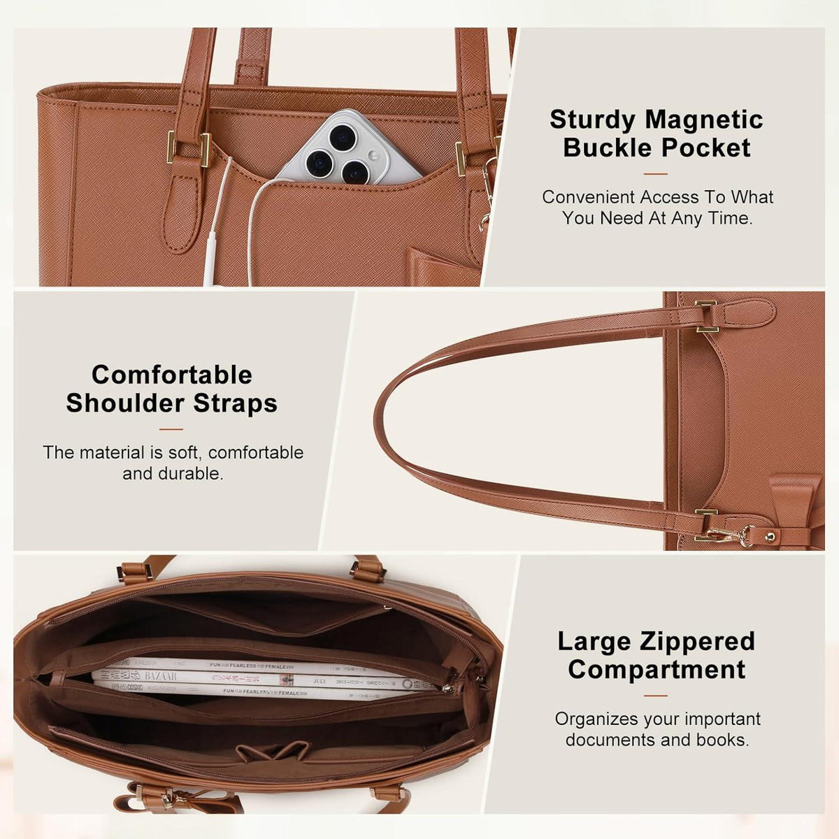 Große Damen Handtasche Wasserdichte Ledertasche Dunkelbraun