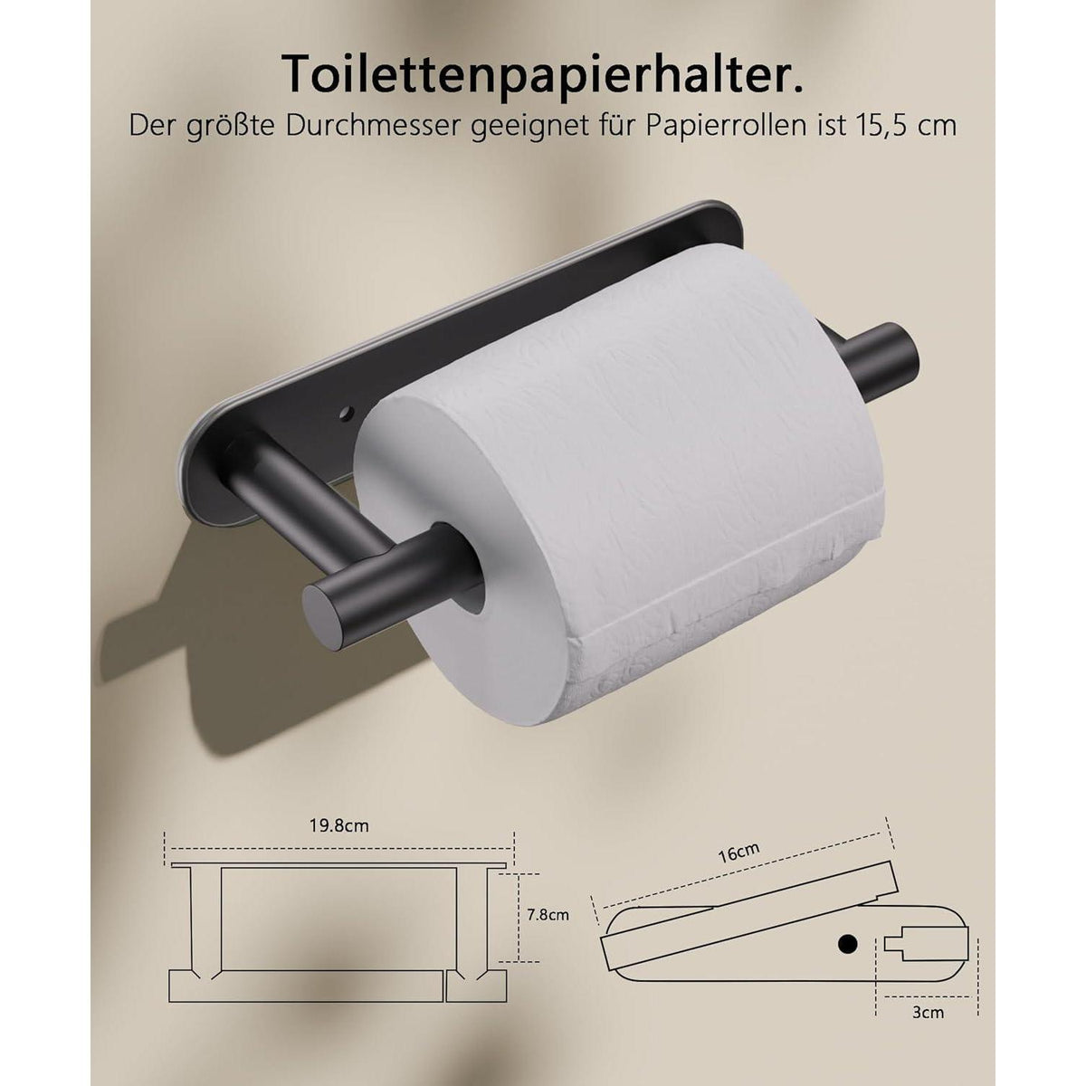 Edelstahl Toilettenpapierhalter ohne Bohren, Schwarz
