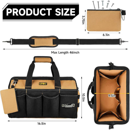 Robuste Werkzeugtasche 16 Zoll mit 27 Fächern, Schwarz Braun