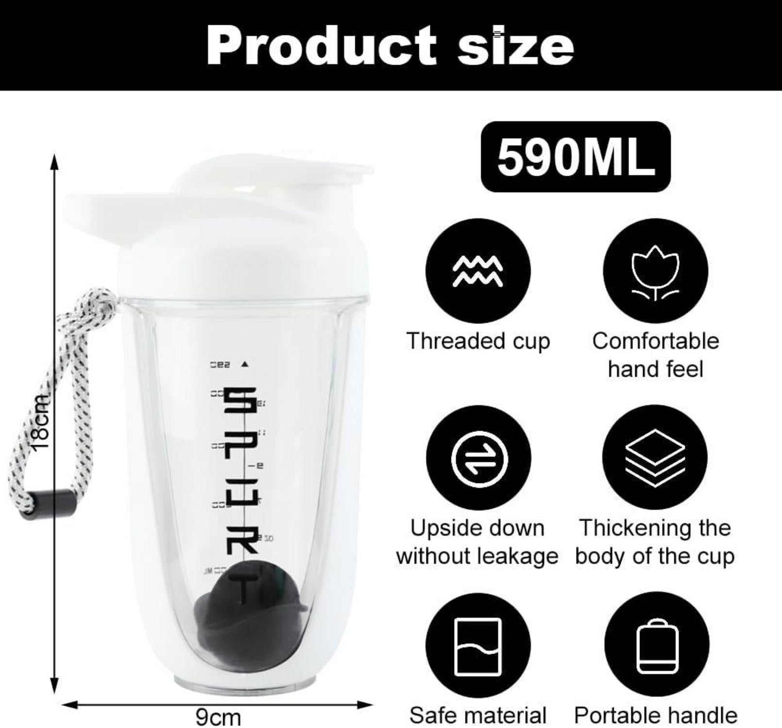 600ml Protein Shaker mit Kugel und Skala, auslaufsicher