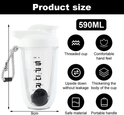 600ml Protein Shaker mit Kugel und Skala, auslaufsicher