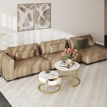 Runder Couchtisch Set mit Stauraum Weiß Gold Marmor
