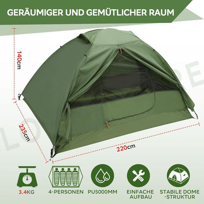 4 Personen Kuppelzelt wasserdicht leicht kompakt grün