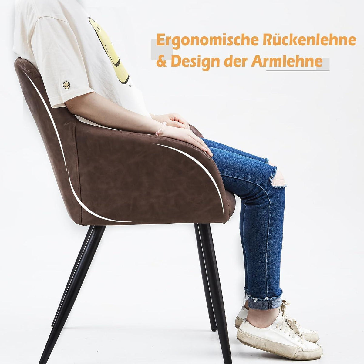 Bequemer Esszimmerstuhl mit Armlehnen Braun in Lederoptik