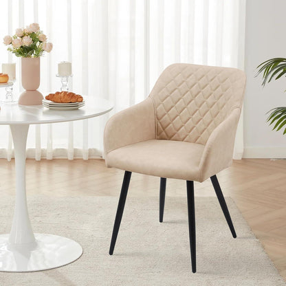 Esszimmerstuhl mit Armlehnen, Creme Beige in Lederoptik