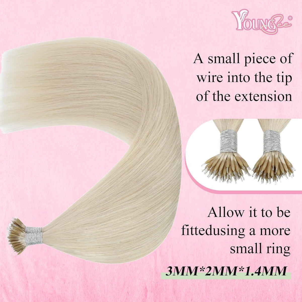 Echthaar Nano Ring Extensions Blond 45cm – Platinblond Haarverlängerung
