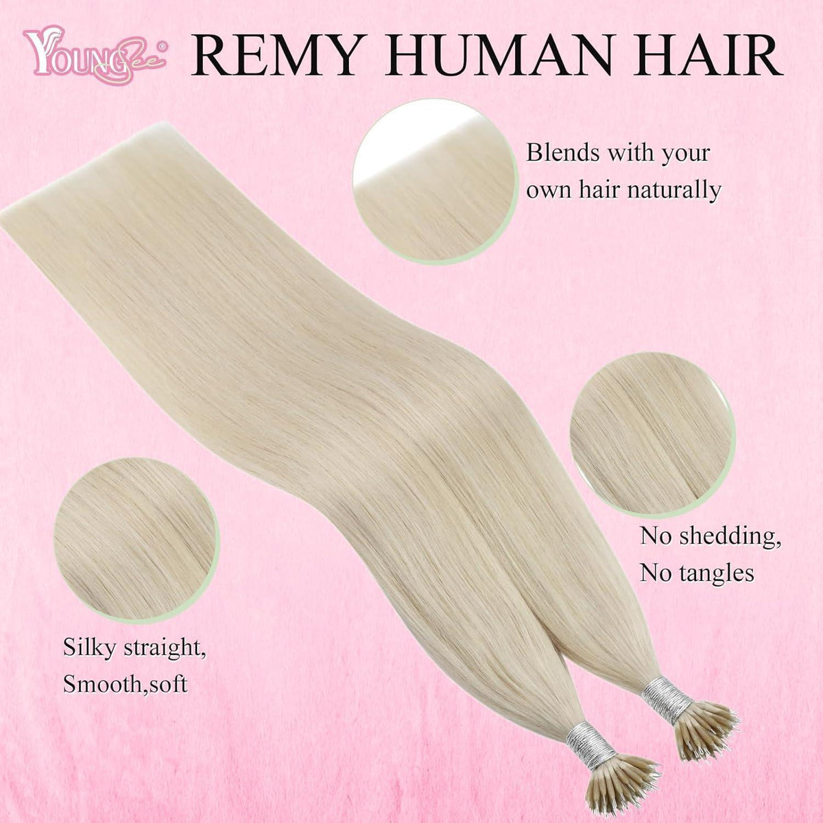 Echthaar Nano Ring Extensions Blond 45cm – Platinblond Haarverlängerung