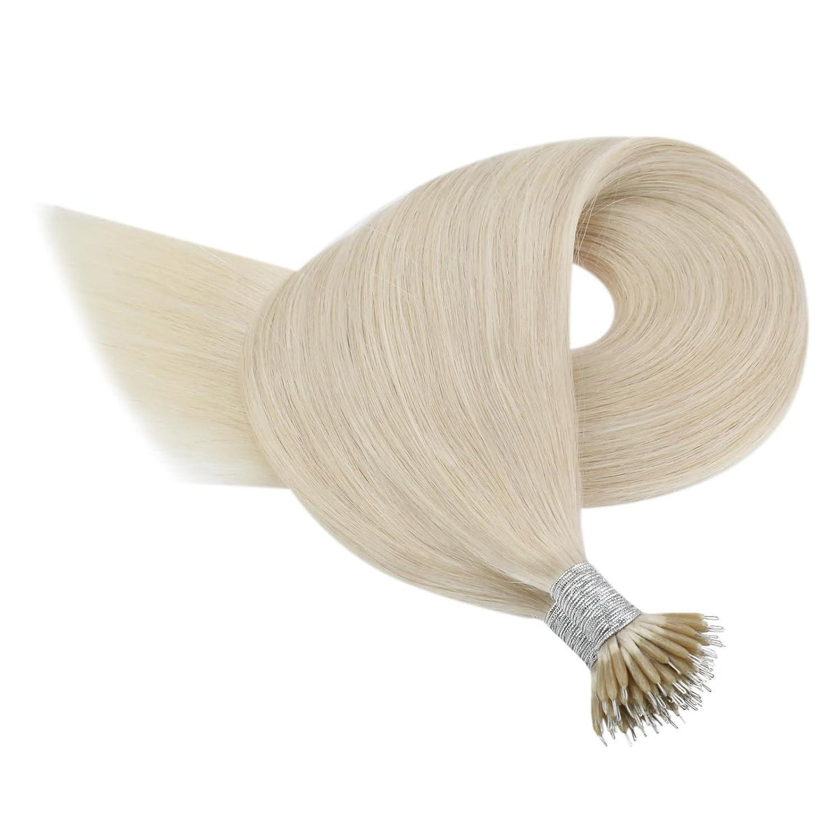 Echthaar Nano Ring Extensions Blond 45cm – Platinblond Haarverlängerung