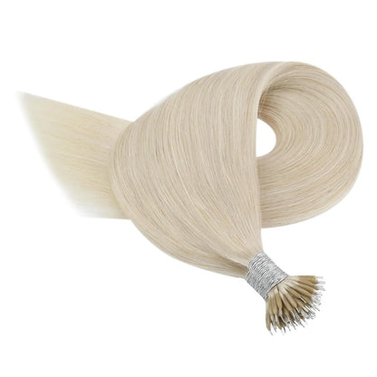 Echthaar Nano Ring Extensions Blond 45cm – Platinblond Haarverlängerung
