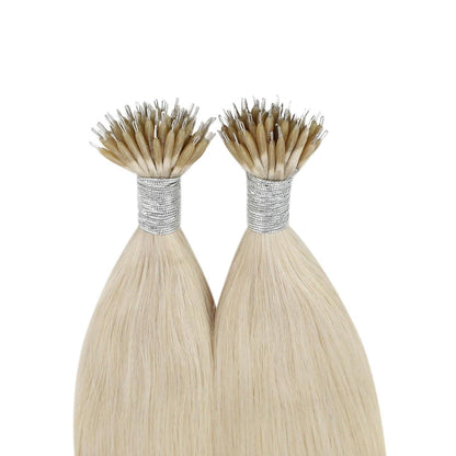 Echthaar Nano Ring Extensions Blond 45cm – Platinblond Haarverlängerung