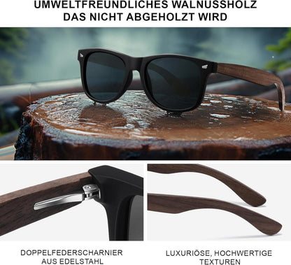 Polarisierte Sonnenbrille Holz Retro Schwarz UV400 Camping