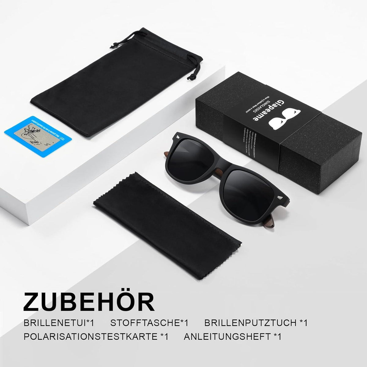 Polarisierte Sonnenbrille Holz Schwarz UV400 Retro Stabil Nachhaltig