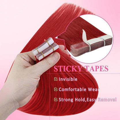 Rote Tape-in Haarverlängerung Echthaar 50cm
