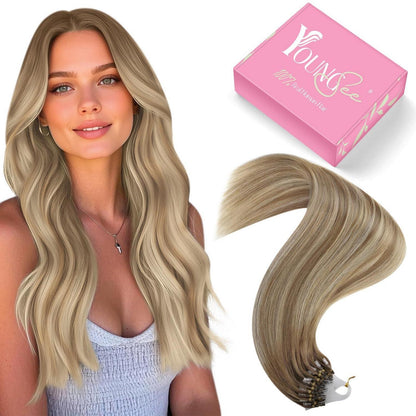 Echthaar Micro Ring Extensions Ombre Braun Blond 40cm