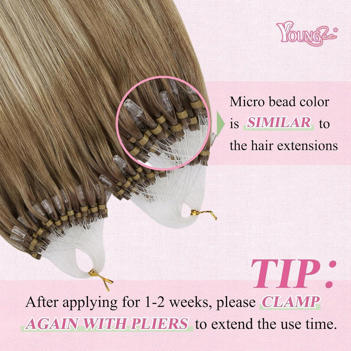 Echthaar Micro Ring Extensions Ombre Braun Blond 40cm