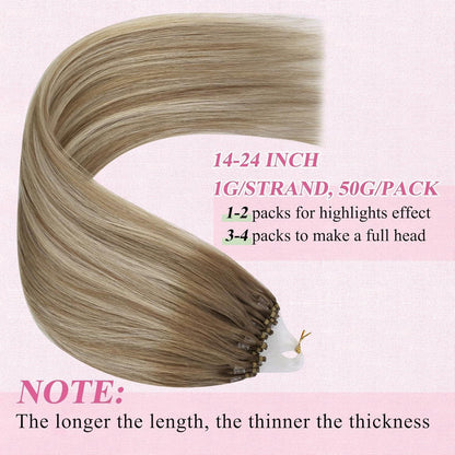 Echthaar Micro Ring Extensions Ombre Braun Blond 40cm