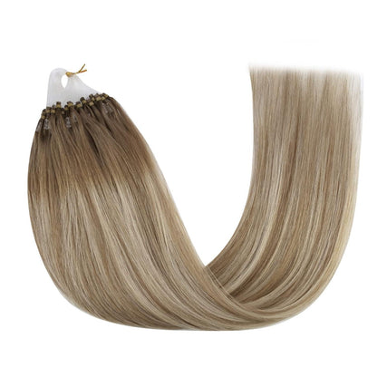 Echthaar Micro Ring Extensions Ombre Braun Blond 40cm