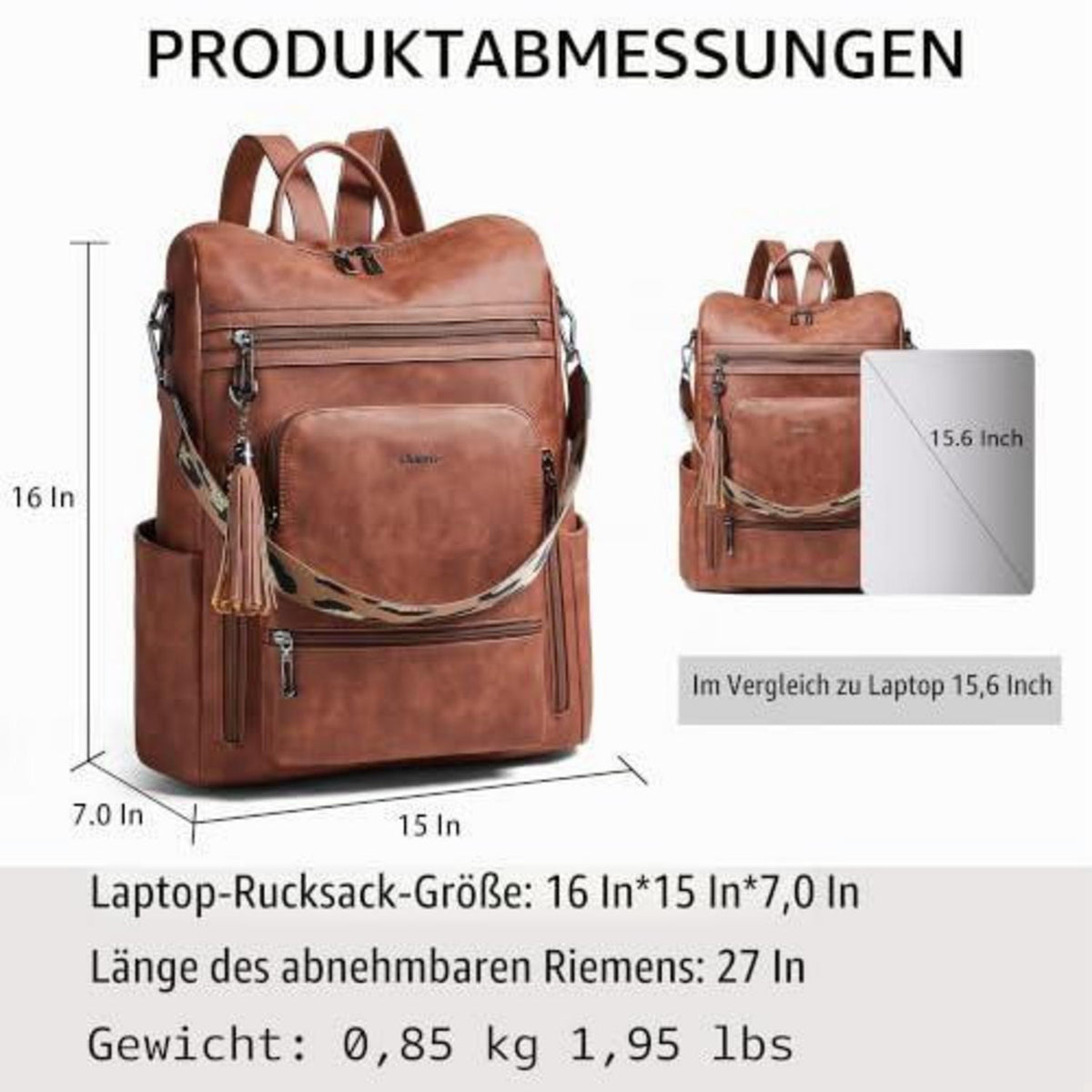 Rucksack Damen Laptopfach 15,6 Zoll Wasserdicht Business in Lederoptik