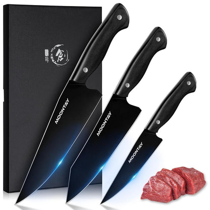 3-teiliges Küchenmesser-Set mit Geschenkbox – Edelstahl & Holzgriff