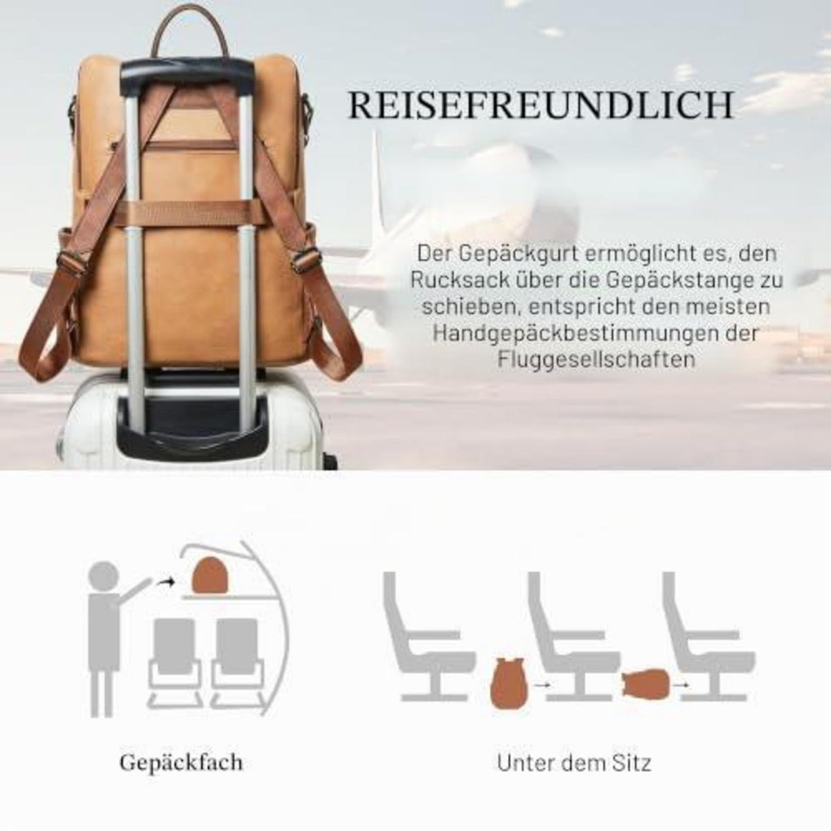 Rucksack Damen Laptopfach 15,6 Zoll Wasserdicht Business in Lederoptik