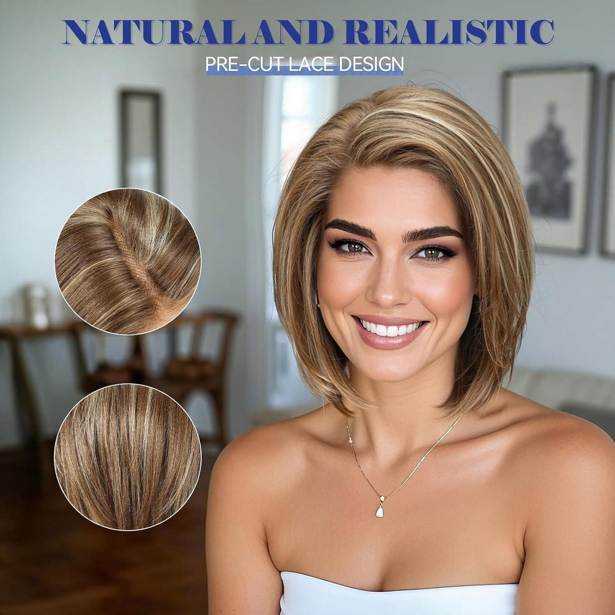 Braune Bob-Perücke mit Lace Front – 25 cm, T-Teil