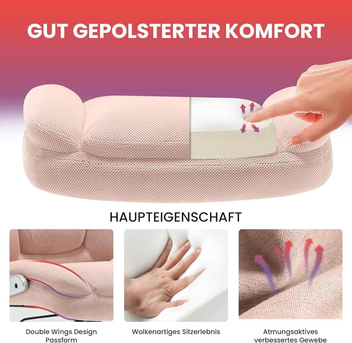 Fantasylab Bürostuhl Stoff 180KG belastbarkeit Hochbelastbares Metallgestell Rosa