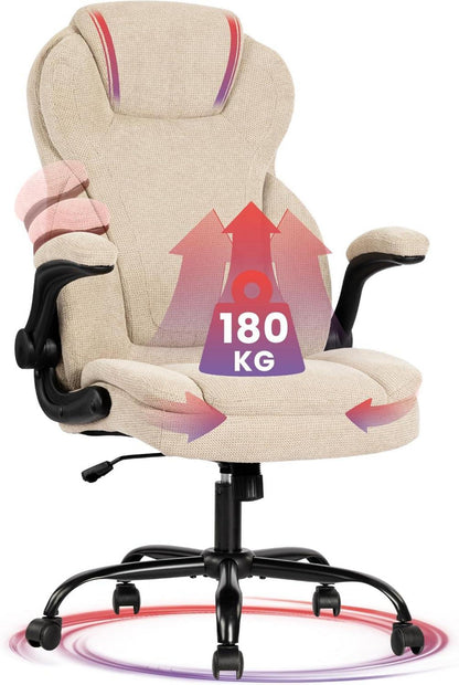 Eleganter Ergonomischer Bürostuhl 180KG belastbarkeit Beige