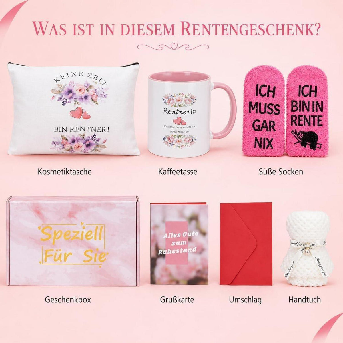 Ruhestand Geschenkset für Frau – Rosa & Gemütlich