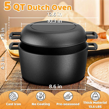 Gusseisen Brotbacktopf mit Deckel & Zubehör – 26cm, 5L