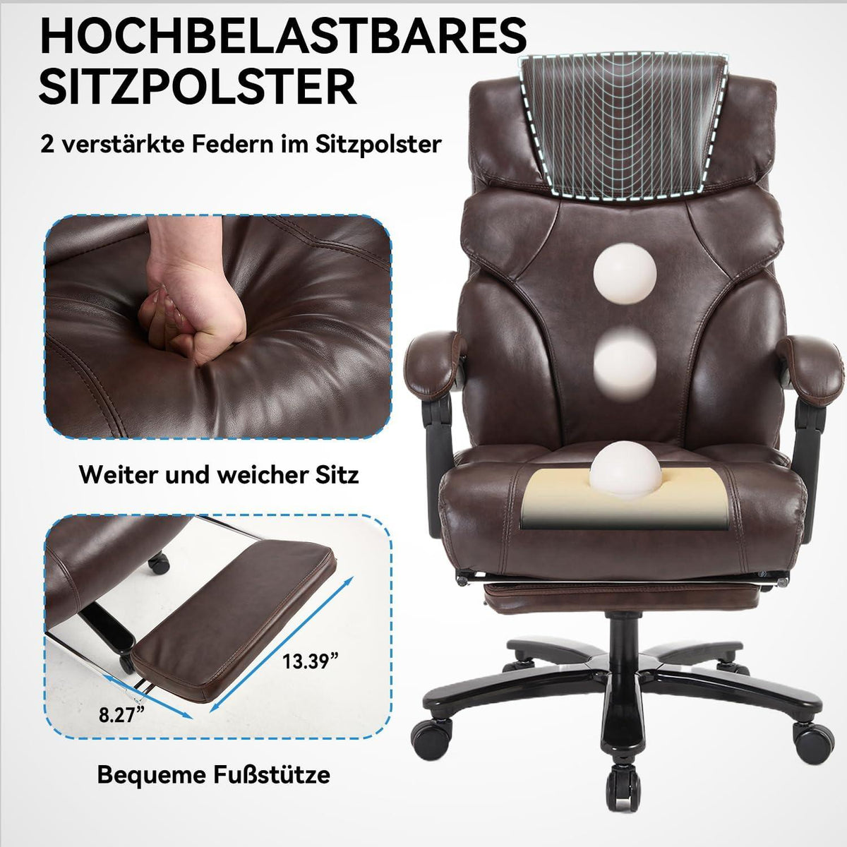 Chefsessel Bürostuhl 210kg Belastbarkeit Schwarz PU Leder Bürostuhl