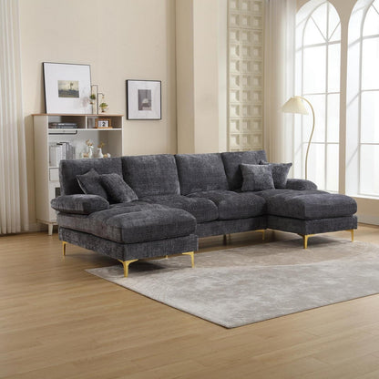 Modernes Ecksofa U-Form mit Liegepositionen & Chenille-Stoff (Grau)