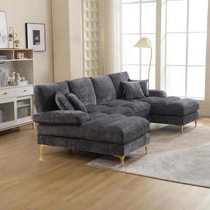 Modernes Ecksofa U-Form mit Liegepositionen & Chenille-Stoff (Grau)