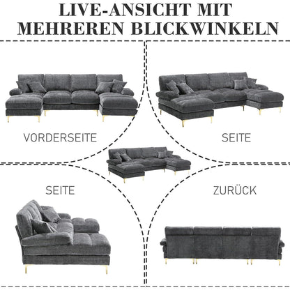 Modernes Ecksofa U-Form mit Liegepositionen & Chenille-Stoff (Grau)